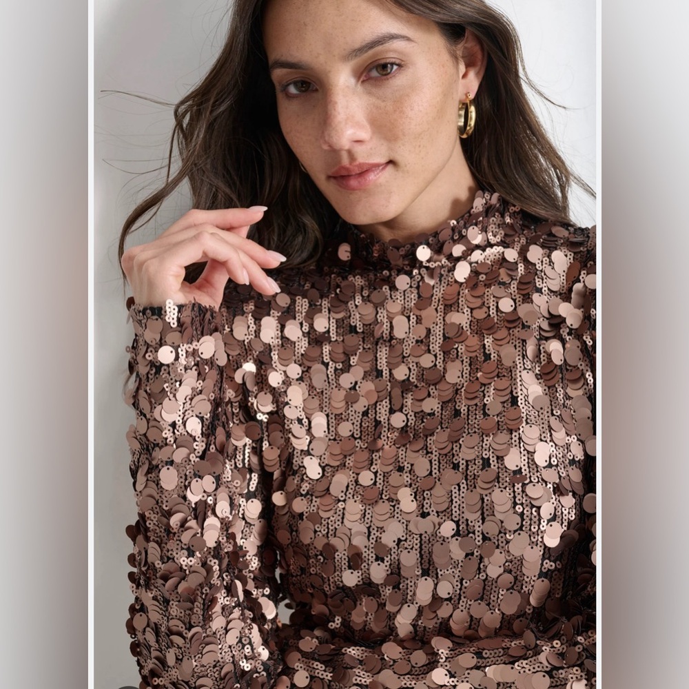 DKNY Jeans Embellished Copper Sequin Crop Top Large